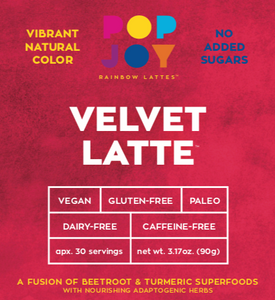 Velvet Latte - POPJOY, blue spirulina, pink pitaya, activated charcoal, rainbow latte, vegan, vegan recipes